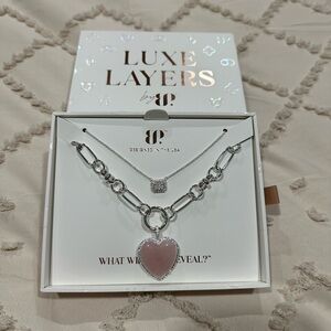 Luxe Layers by BP. Silver Layered Necklace with Pink Heart Pendant